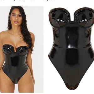 Black Vinyl Cup Detail Bodysuit